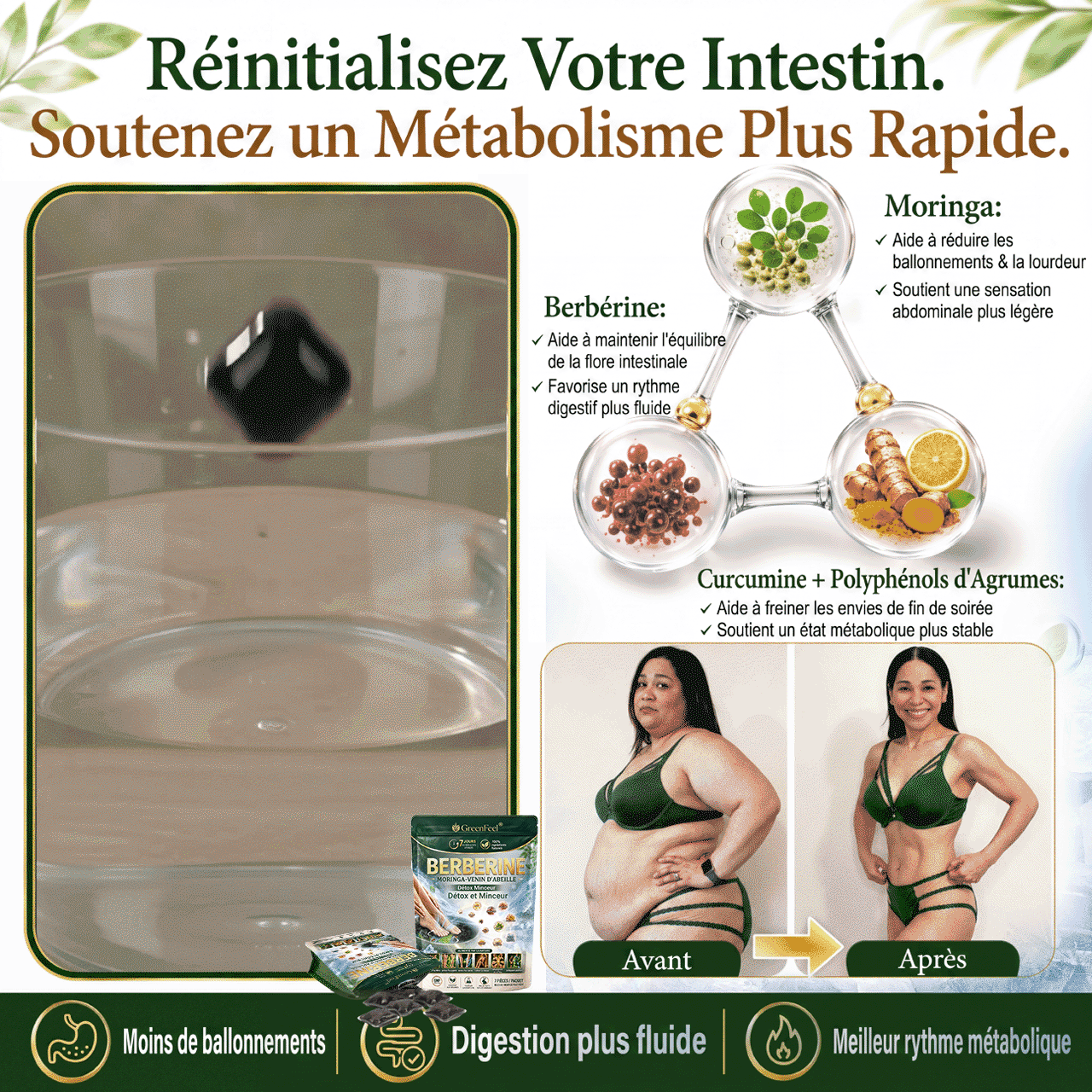 法☘️ GreenFeel® Berbérine, Moringa & Venin d’Abeille – Perles Détox Minceur pour Bain de Pieds, soutenant la gestion du poids, le drainage lymphatique, une circulation saine, le bien-être féminin et une peau visiblement plus ferme. 🔥