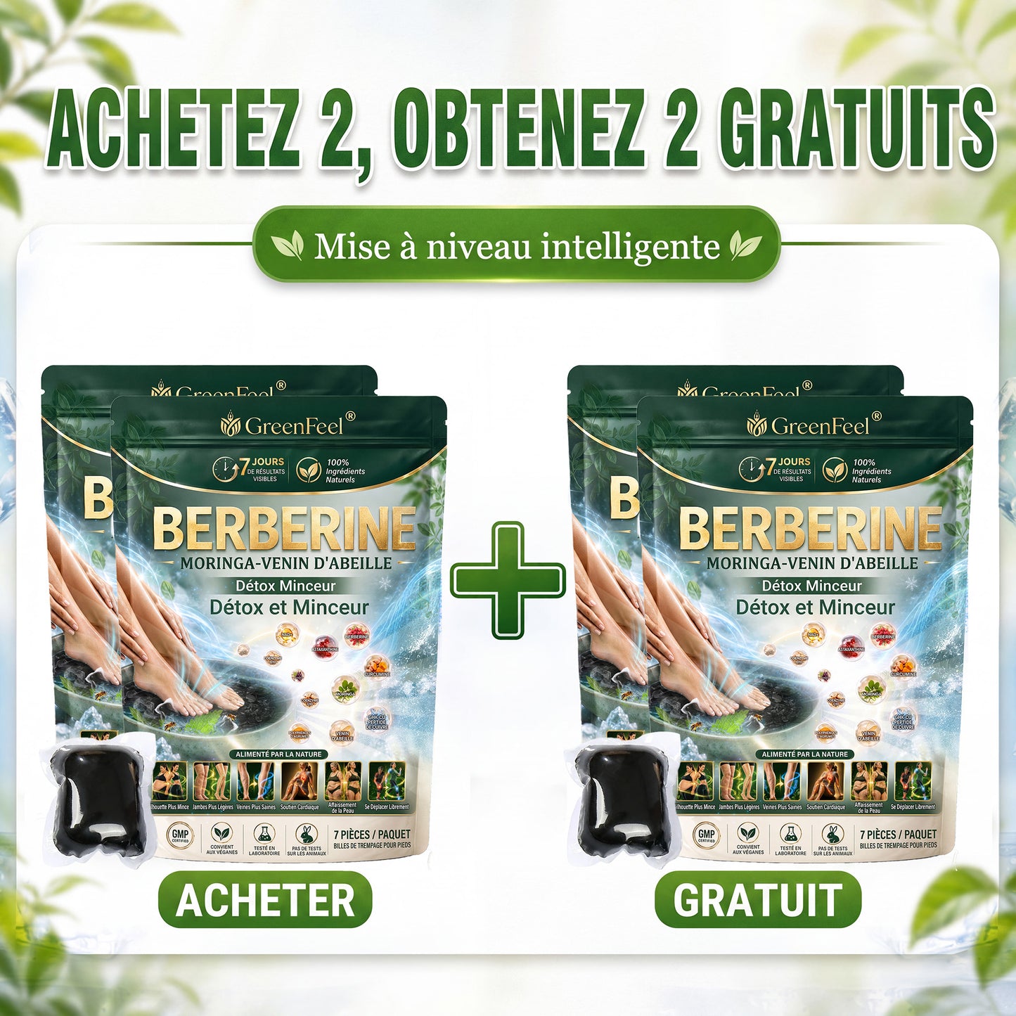 法☘️ GreenFeel® Berbérine, Moringa & Venin d’Abeille – Perles Détox Minceur pour Bain de Pieds, soutenant la gestion du poids, le drainage lymphatique, une circulation saine, le bien-être féminin et une peau visiblement plus ferme. 🔥