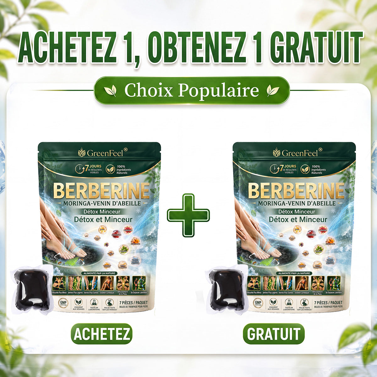 法☘️ GreenFeel® Berbérine, Moringa & Venin d’Abeille – Perles Détox Minceur pour Bain de Pieds, soutenant la gestion du poids, le drainage lymphatique, une circulation saine, le bien-être féminin et une peau visiblement plus ferme. 🔥
