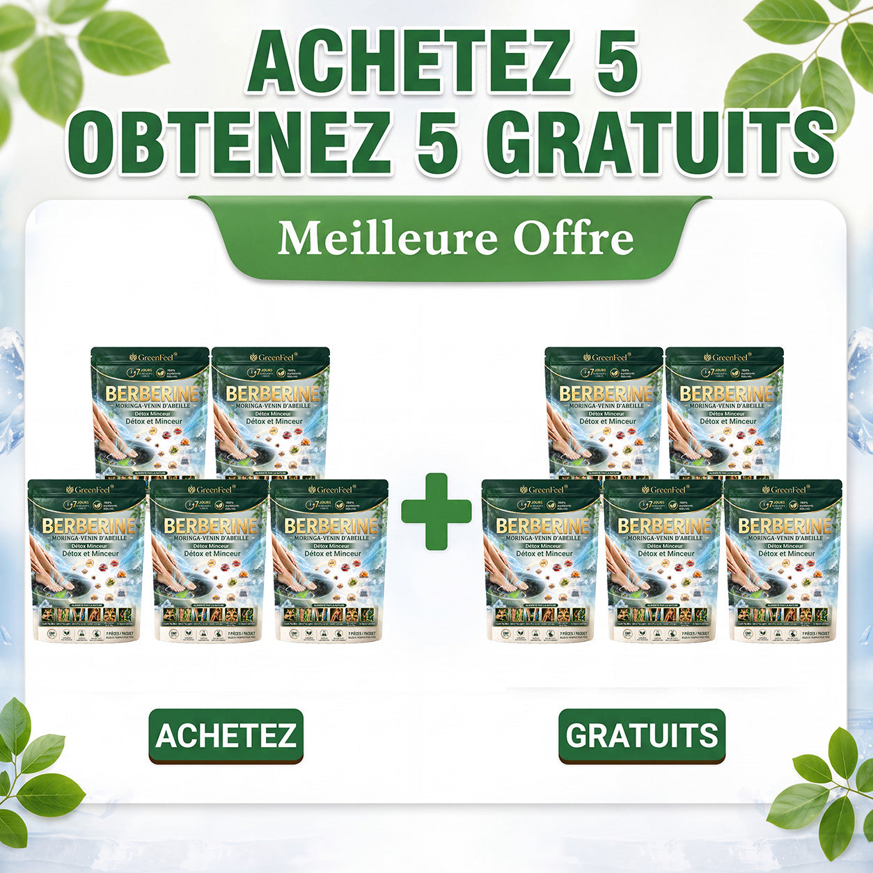 法☘️ GreenFeel® Berbérine, Moringa & Venin d’Abeille – Perles Détox Minceur pour Bain de Pieds, soutenant la gestion du poids, le drainage lymphatique, une circulation saine, le bien-être féminin et une peau visiblement plus ferme. 🔥