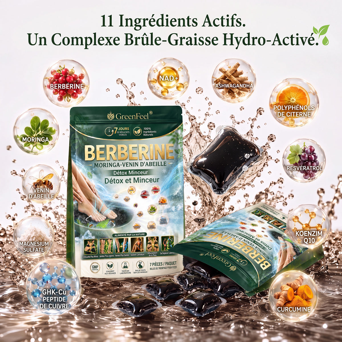 法☘️ GreenFeel® Berbérine, Moringa & Venin d’Abeille – Perles Détox Minceur pour Bain de Pieds, soutenant la gestion du poids, le drainage lymphatique, une circulation saine, le bien-être féminin et une peau visiblement plus ferme. 🔥